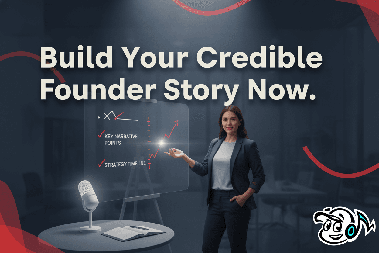 A confident founder presenting their credible business story, symbolizing authenticity and strategic communication.