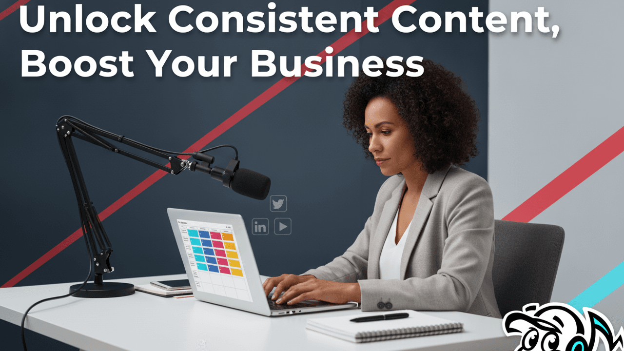 An entrepreneur efficiently managing content creation with a clear workflow, symbolizing consistent thought leadership.