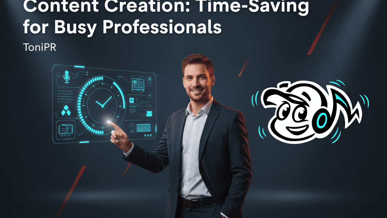 A busy professional efficiently managing content creation tasks with a strategic playbook, symbolizing time-saving workflows.