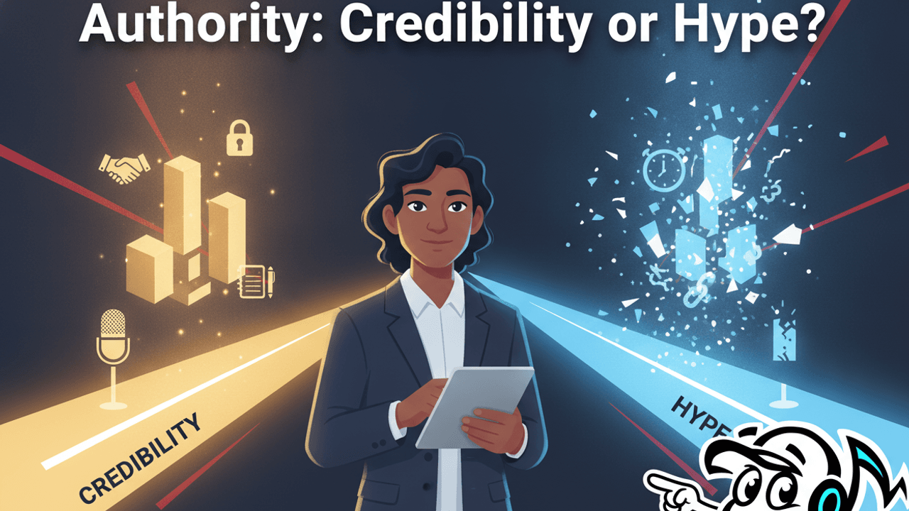 A creator choosing between a path of genuine online credibility and a path of fleeting digital hype, symbolizing the article's theme of building lasting authority.