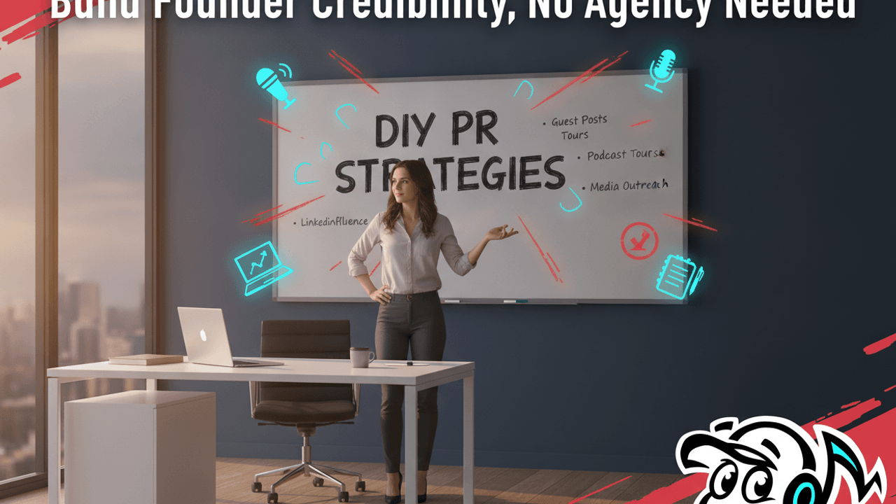 A founder using DIY PR strategies to build credibility, showing self-sufficiency and strategic planning.