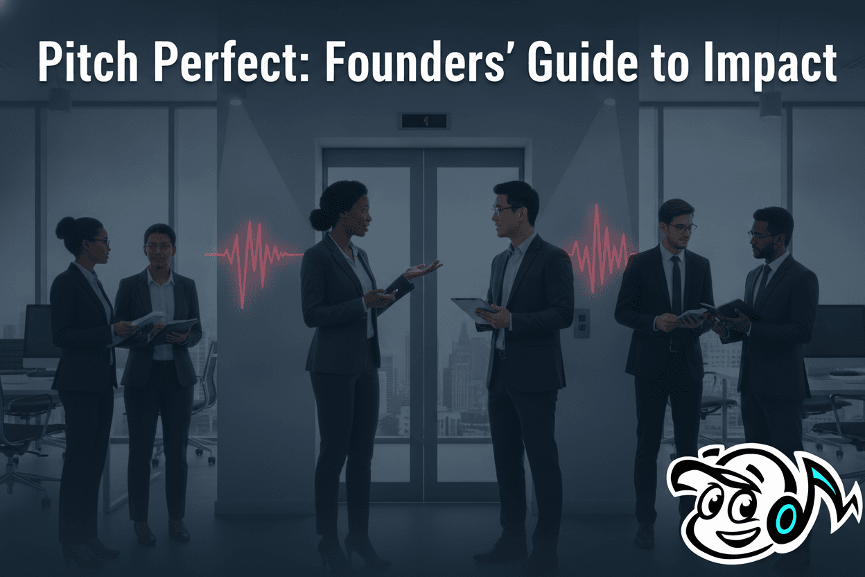 A founder delivers a compelling elevator pitch to a potential investor in a modern, sunlit co-working space, symbolizing concise communication and networking success for innovators.