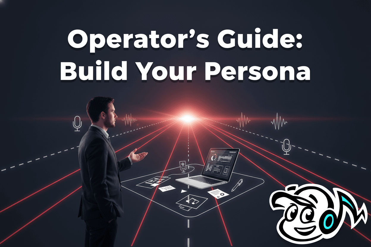 A founder with an operator mindset confidently reviewing a strategic blueprint, symbolizing the development of a strong, credible founder persona and authentic leadership.