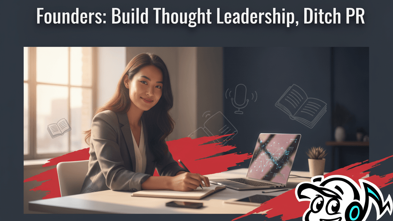 A founder confidently building thought leadership using DIY PR strategies, working independently in a modern office.