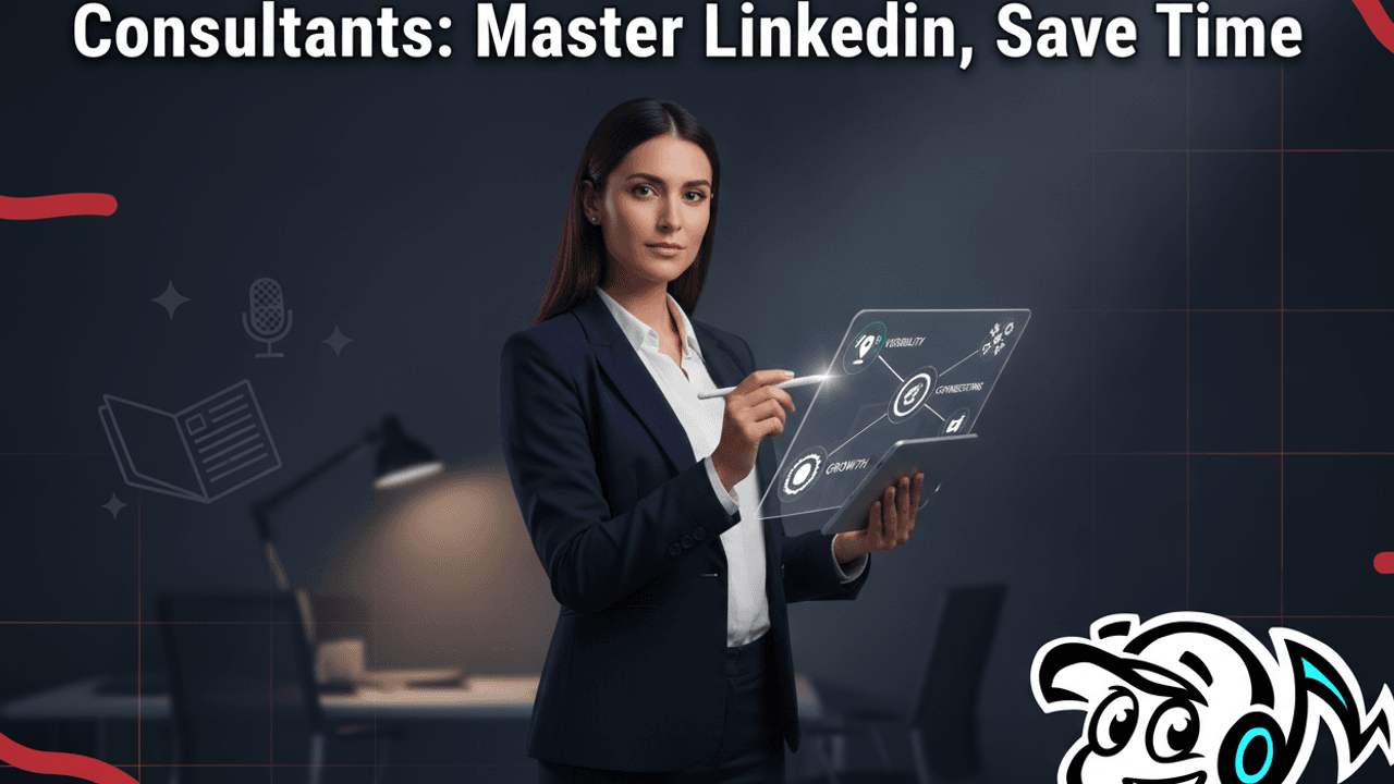 A consultant confidently navigating a strategic LinkedIn roadmap on a tablet, symbolizing enhanced visibility and efficient networking for busy professionals.