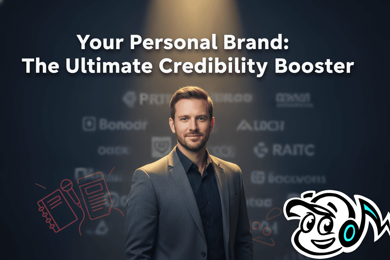 A founder or consultant's personal brand being prioritized over a company brand, depicted by a highlighted individual against blurred corporate logos.