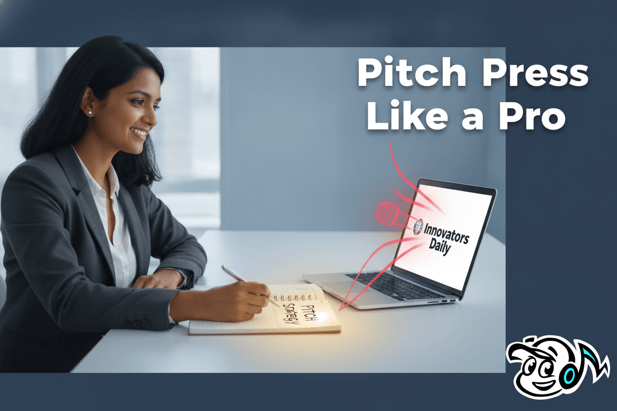 Small business owner successfully crafting a media pitch on a laptop, symbolizing effective PR outreach.
