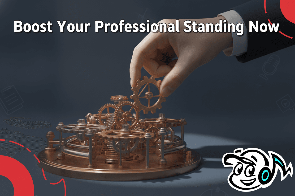 A hand carefully building a complex gear mechanism, symbolizing the meticulous process of building professional credibility and trust.